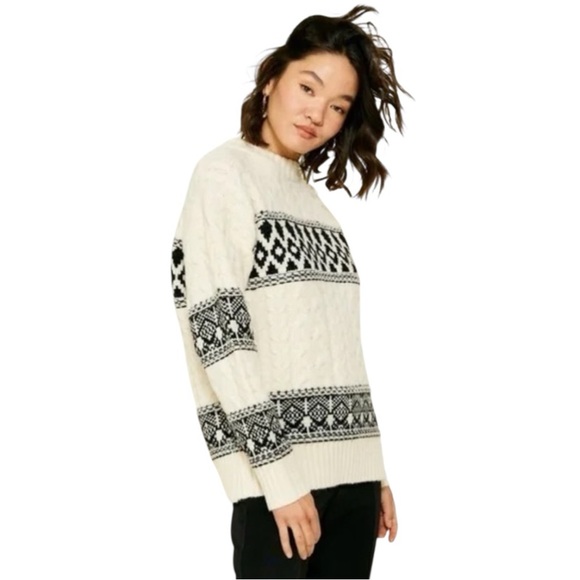Line & Dot Sweaters - Line & Dot Montana Fair Isle Sweater Ivory Black | Cozy Winter Knit